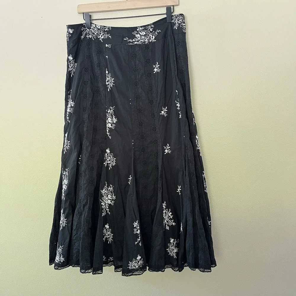 Women's Long Skirt Floral Black Lace Whimisgoth Fairy Grunge Gothic Witchy Boho